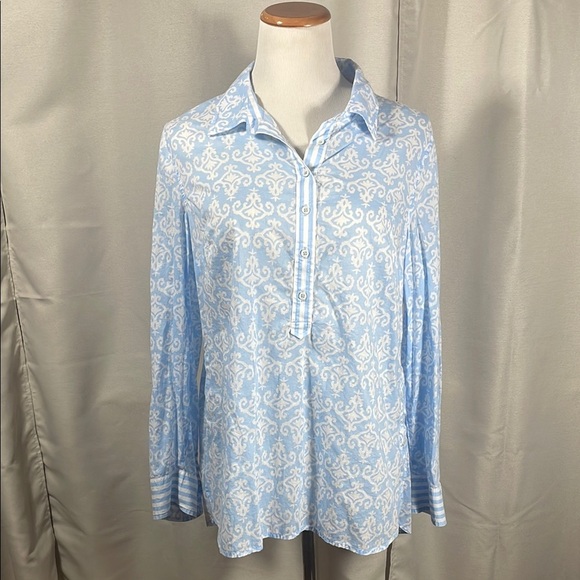 Talbots Blue Long Sleeve Button Down tunic  Shirt with Notched Collar - Picture 2 of 6